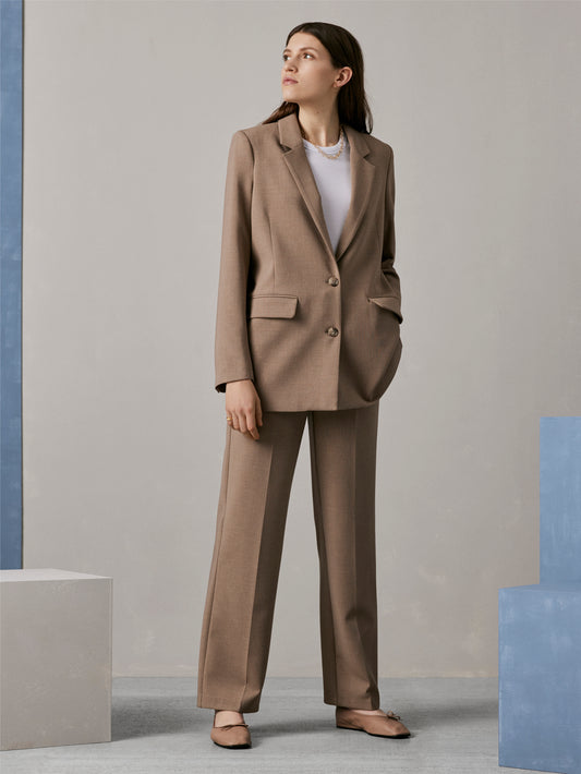 Beige women's oversized recycled polyester blazer