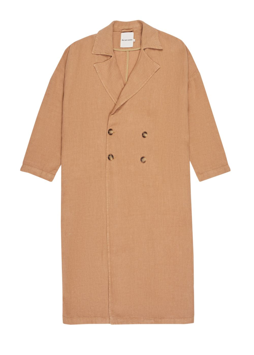 The New Society - Women's Long Beach Beige Linen Coat