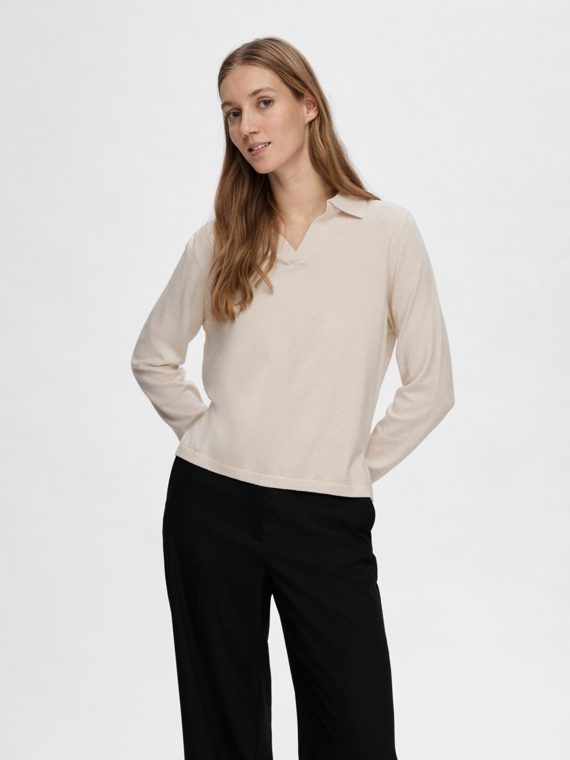 Cotton polo sweater - Women - Beige