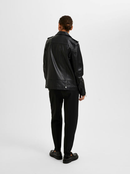 Black leather biker jacket for women