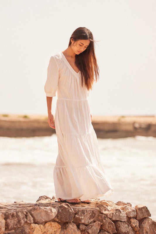 White organic cotton boho dress